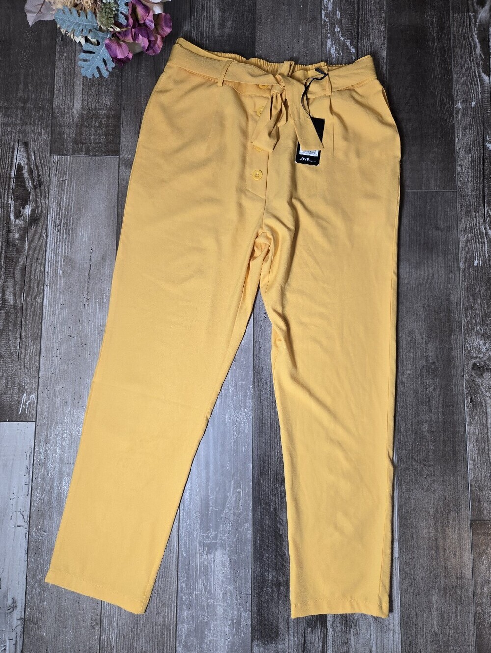 NWT Love University Stretch Women's Orange Tie-Waist Trousers Size Large